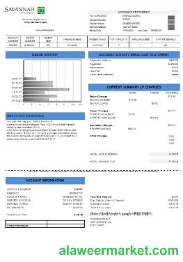 USA Georgia Savannah business utility bill template in Word and PDF formats